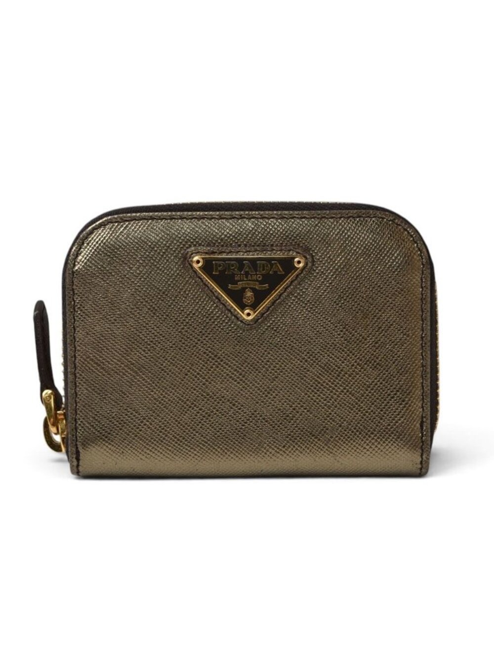 Prada Coin Purse Saffiano 1 268 Embossed Leather Metallic Blanc